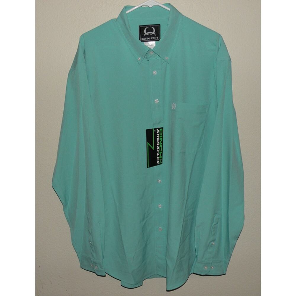 Cinch Arenaflex Men’s Large LS Button Shirt Solid Turquoise Stretch NWT